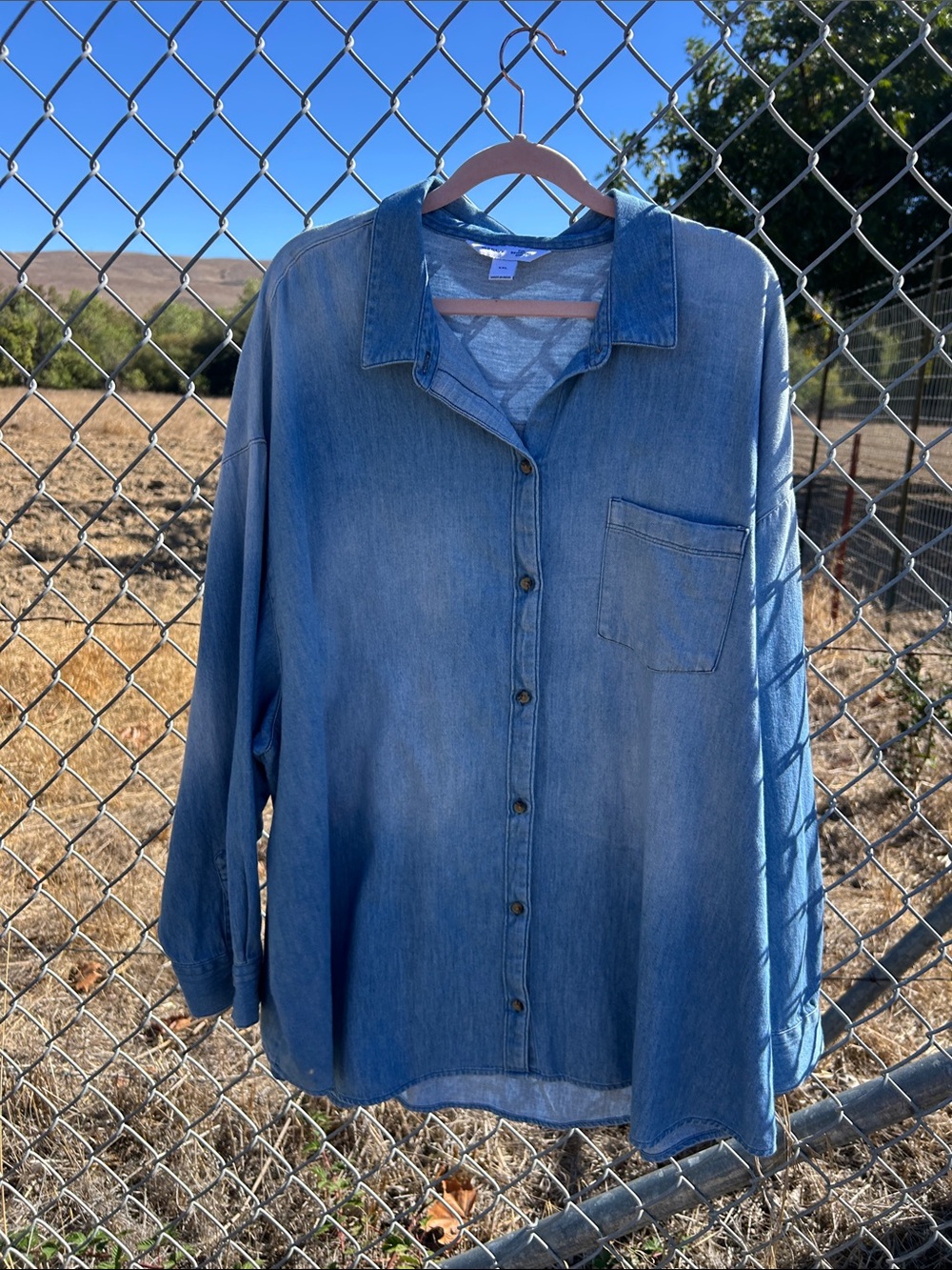 “The Boyfriend Shirt” Blue Denim Button-Up Shirt - Casual Oversized